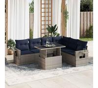 JHQHSM Set di 7 divani da giardino con cuscino in polyrattan nero, design modulare con vano portaoggetti e sacchetto impermeabile, ripiano pieghevole con molla a gas, rivestimenti rimovibili,