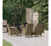 JHQHSM Set di 7 mobili da giardino in polyrattan marrone con rattan sintetico e molla a gas - resistente alle intemperie con telaio in acciaio e lastra in vetro temperato per terrazza e giardino