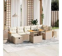 JHQHSM Set di 8 divani da giardino con cuscino, beige, in polyrattan, tavolo regolabile e federe rimovibili per terrazze. Questo set da 8 pezzi da giardino in beige in robusto
