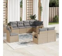 JHQHSM Set di 8 divani da giardino con cuscino, beige, polyrattan, design modulare, ripiani pieghevoli con molle a gas, mobili in rattan PE resistente alle intemperie