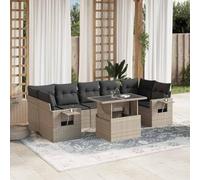 JHQHSM Set di 8 divani da giardino con cuscino grigio chiaro in polyrattan, piano regolabile e ripiani pieghevoli con molle a gas per terrazza e balcone, resistente alle intemperie