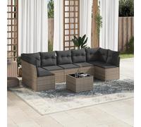 JHQHSM Set di 8 divani da giardino con cuscino grigio polyrattan, set modulare in rattan PE con piano in vetro per terrazza, set di mobili da esterno durevole per una seduta confortevole