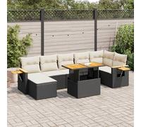 JHQHSM Set di 8 divani da giardino con cuscino in polyrattan nero, design modulare con vano portaoggetti e ripiano, resistente alle intemperie, in rattan sintetico, durevole e facile da pulire