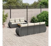 JHQHSM Set di 8 divani da giardino con cuscino in polyrattan nero, design modulare con vano portaoggetti e sacchetto impermeabile, comoda imbottitura e stabile piano in legno di acacia