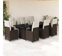 JHQHSM Set di 9 bistroni da giardino con cuscino, marrone, in polyrattan. Goditi un caffè o divertiti con la tua famiglia e i tuoi amici in giardino, in giardino