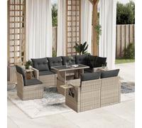 JHQHSM Set di 9 divani da giardino con cuscino grigio chiaro in polyrattan, piano regolabile e ripiani pieghevoli con molle a gas per terrazzo e balcone, resistente alle intemperie