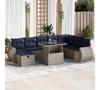 JHQHSM Set di 9 divani da giardino con cuscino in polyrattan e acacacia, design modulare con vano portaoggetti e ripiano, resistente alle intemperie, per esterni