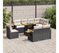 JHQHSM Set di 9 divani da giardino con cuscino in polyrattan nero, design modulare con vano portaoggetti e sacchetto impermeabile, ripiano pieghevole con molla a gas, rivestimenti rimovibili,