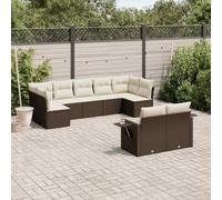 JHQHSM Set di 9 divani da giardino con cuscino, marrone, in polyrattan, design modulare, ripiani pieghevoli con molle a gas, comoda imbottitura, resistente alle intemperie, in rattan sintetico PE per