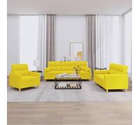 JHQHSM Set di Divani 3 pz con Cuscini Giallo Chiaro in Tessuto Resistenti per Soggiorno, Include 4 Cuscini Decorativi e 6 a Rullo, Tessuto Durevole e Struttura Stabile per Salotto