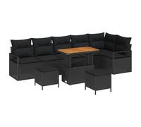 JHQHSM Set di divani componibili da giardino con cuscino, 9 pezzi, in polyrattan, legno di acacia e acciaio, per terrazza e giardino
