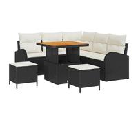 JHQHSM Set di divani da giardino componibili da 8 pezzi con cuscino, in polyrattan, colore nero, tavolo in legno di acacia e gambe in acciaio, per giardino, terrazza