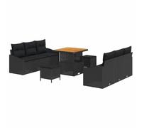 JHQHSM Set di divani da giardino componibili da 9 pezzi con cuscini in polyrattan nero, con cuscini per seduta e braccioli, per giardino e terrazza