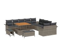 JHQHSM Set di divani da giardino da 13 pezzi con cuscini in rattan sintetico e legno di acacia massiccio, con tavolo regolabile in altezza e telaio in acciaio per una maggiore stabilità