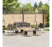 JHQHSM Set di divani da giardino grigio chiaro e grigio scuro con cuscino e tavolo in legno di acacia, moderno set di seduta in rattan per terrazza e balcone, resistente alle intemperie, per il relax