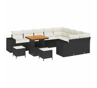 JHQHSM Set di divani da giardino modulari con cuscini, 12 pezzi, nero, rattan sintetico e acciaio verniciato a polvere, utilizzabile come salotto o sala da pranzo