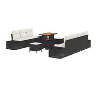 JHQHSM Set di divani da giardino modulari da 10 pezzi con cuscini in polyrattan nero, tavolo in legno di acacia regolabile in altezza e piedi in acciaio per uso esterno flessibile
