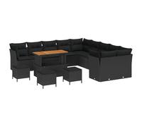 JHQHSM Set di divani da giardino modulari da 14 pezzi, colore nero, in polyrattan con protezione resistente ai raggi UV, telaio in acciaio verniciato a polvere e componenti modulari versatili per una
