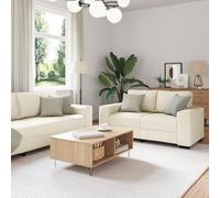 JHQHSM Set di Divani Moderno 2 Pezzi con Cuscini in Lino, Sofà Due e Tre Posti in Tessuto Poliestere Crema per Soggiorno, Design Ergonomico e Struttura Resistente per Sedute Comode