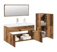 JHQHSM Set di mobili da bagno effetto legno antico con base lavabo, funzione di overflow e montaggio a parete, per bagno, soluzione di archiviazione e spazio