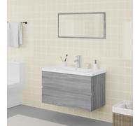 JHQHSM Set di Mobili da Bagno Grigio Sonoma in Legno Multistrato con Lavabo Incorporato e Specchio, Mobile Sottolavabo Ampio Spazio di Stoccaggio, Design Pratico per Ottimizzazione