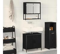 JHQHSM Set di mobili da bagno in legno di quercia nero con lavabo e specchio per l'organizzazione dello spazio di archiviazione, design a parete con robusto materiale in legno