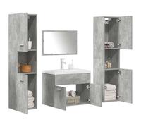 JHQHSM Set di mobili da bagno, in legno grigio cemento, con lavabo in ceramica e montaggio a parete, armadietto da bagno, spazio resistente all'umidità, per articoli da toeletta, 5 pezzi