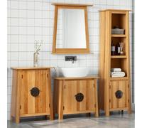 JHQHSM Set di mobili da bagno in legno massello di pino con armadio e specchio, spazio per articoli da toeletta, manici in metallo, riflessi non distorti, mobili da bagno in legno di pino, effetto