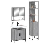 JHQHSM Set di mobili da bagno Sonoma grigio in legno con armadietto a specchio e base lavabo, organizer da bagno resistente all'umidità, design a parete, 3 pezzi