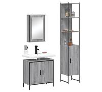 JHQHSM Set di mobili da bagno Sonoma grigio in legno con mobiletto e armadietto a specchio, materiale resistente all'umidità, molto spazio, design da parete salvaspazio