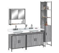 JHQHSM Set di mobili da bagno Sonoma grigio in legno con mobiletto e armadietto a specchio, organizer da bagno resistente all'umidità, montaggio a parete, soluzione di archiviazione