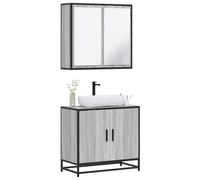 JHQHSM Set di mobili da bagno Sonoma grigio in legno con mobiletto lavabo e armadietto a specchio per bagno, resistente all'umidità e stabile con struttura in metallo,