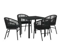 JHQHSM Set di mobili da giardino da 5 pezzi con tavolo e sedie, nero, set da pranzo da 5 pezzi in acciaio verniciato a polvere e polyrattan con piano in vetro, moderno set da pranzo per esterni per