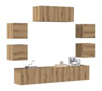 JHQHSM Set di mobili da parete per TV da 7 pezzi in legno di quercia artisana con spazio di archiviazione per dispositivi multimediali e piano superiore stabile, salva spazio mobili per la