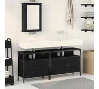 JHQHSM Set di mobili per bagno 3 pezzi in legno ingegnerizzato rovere nero con mobile lavabo integrato e specchio a parete, finitura opaca resistente, quattro mensole e sei