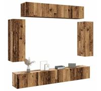 JHQHSM Set di mobili per TV a parete, 6 pezzi, effetto legno vecchio, materiale in legno con vano portaoggetti, piastra superiore stabile per dispositivi multimediali, salva spazio, durevole