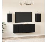 JHQHSM Set di mobili per TV con ripiano, 7 pezzi, in rovere nero, 30,5 x 30 x 60 cm, stile rustico a buffet, per soggiorno, costruzione durevole, uso versatile