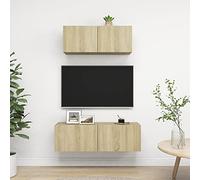 JHQHSM Set di Mobili Porta TV 2 pz in Legno Multistrato Rovere Sonoma con Supporto a Parete e Armadietti HiFi per Organizzazione e Conservazione Pratica in Soggiorno