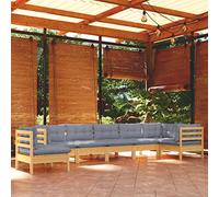 JHQHSM Set lounge da terrazza da 8 pezzi, in legno massello di pino con cuscini grigi, set modulare da giardino per un massimo di 110 kg per seduta