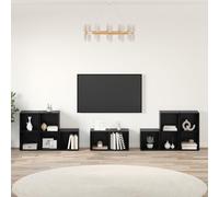 JHQHSM Set mobile TV con ripiano e stoccaggio, 8 pezzi in legno di rovere nero, sistema modulare scaffali cubi per organizzare e riporre oggetti, soluzione di archiviazione versatile