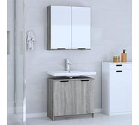 JHQHSM Set Mobili da Bagno 2 Pezzi Grigio Sonoma in Legno Multistrato con Ampio Spazio di Archiviazione e Design Elegante, Mobile da Pavimento e Armadietto a Muro con Specchio,