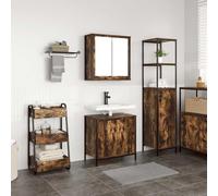 JHQHSM Set Mobili da Bagno 2 Pezzi Rovere Fumo in Legno Multistrato con Specchio Integrato, Mobile Lavabo e Pensile, Struttura Stabile e Resistente all'Umidità, Ampio Spazio