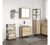 JHQHSM Set Mobili da Bagno 2 pz in Legno Multistrato Rovere Sonoma con Specchio Integrato e Cassetto Scorrevole, Mobile Lavabo Bagno Spazioso per Organizzazione Ideale, Struttura