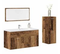 JHQHSM Set Mobili da Bagno 3 Pezzi Legno Antico in Truciolato Multistrato con Mobile Lavello e Specchio - Resistente all'Umidità e Facile da Pulire, Ampio Spazio Portaoggetti,