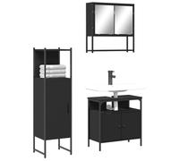 JHQHSM Set Mobili da Bagno 3 Pezzi Nero in Legno Multistrato con Mobile Specchio e Armadietto, Design Salvaspazio per Bagno Moderno, Materiale Resistente all'Umidità e Ampio Spazio