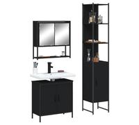 JHQHSM Set Mobili da Bagno 3 Pezzi Nero in Legno Multistrato con Specchio e Armadietto, Mobile Lavabo Design Salvaspazio, Materiale Resistente all'Umidità, Ampio Spazio