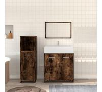 JHQHSM Set Mobili da Bagno 3 Pezzi Rovere Fumo in Legno Multistrato con Ampio Spazio di Conservazione, Mobile Lavabo e Armadietto Basso, Design Elegante per Arredamento Casa,