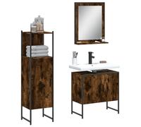 JHQHSM Set Mobili da Bagno 3 Pezzi Rovere Fumo in Legno Multistrato con Specchio e Armadietti, Struttura Robusta in Acciaio Verniciato, Ampio Spazio Archiviazione per Accessori