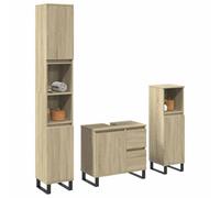 JHQHSM Set Mobili da Bagno 3 pz Rovere Sonoma in Legno Multistrato con Armadietto Lavello e Mobili da Bagno L e S, Materiale Resistente all'Umidità, Ampio Spazio Portaoggetti,