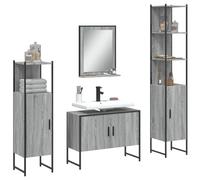 JHQHSM Set Mobili da Bagno 4 Pezzi Grigio Sonoma in Legno Multistrato con Struttura Robusta e Ampio Spazio Archiviazione, Mobile Lavabo e Armadietti per Bagno Pratici, Design